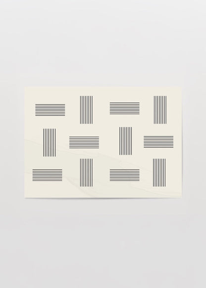 Geometric wall art print featuring black lines on beige background for stylish interior decor.