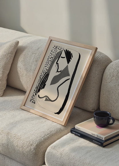 Monochrome abstract portrait featuring elegant female form.