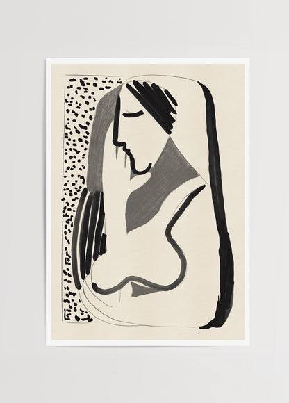 Monochrome abstract portrait featuring elegant female form.