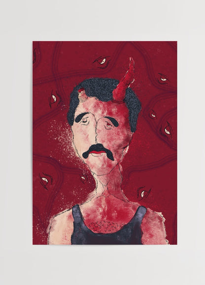 A striking transformation-themed poster with bold red hues and abstract elements.