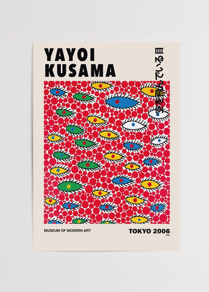 Vibrant wall art featuring colourful eyes and patterns inspired by Tokyo.