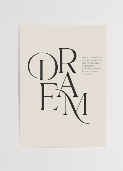 Stylish typography art print featuring the word DREAM.