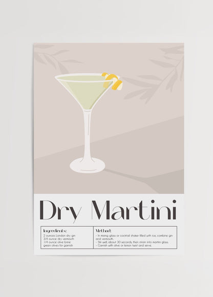 Illustration of a Dry Martini cocktail art print for stylish home decor