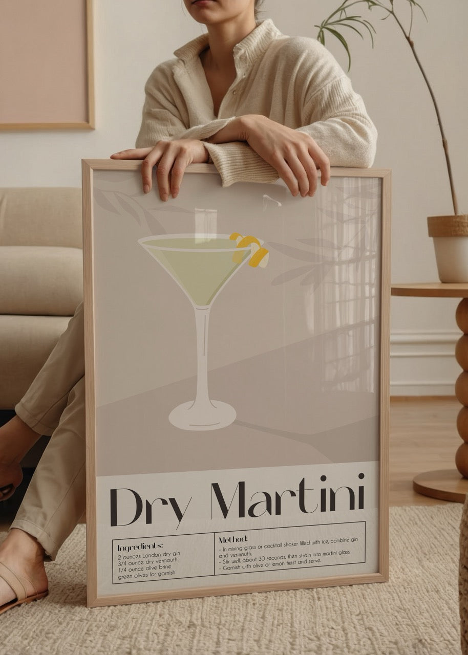 Illustration of a Dry Martini cocktail art print for stylish home decor