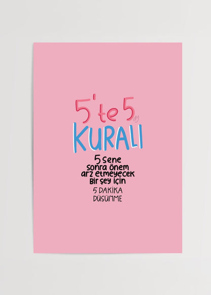 Vibrant ‘5 out of 5’ Rule Poster Print featuring playful typography on a pink background.