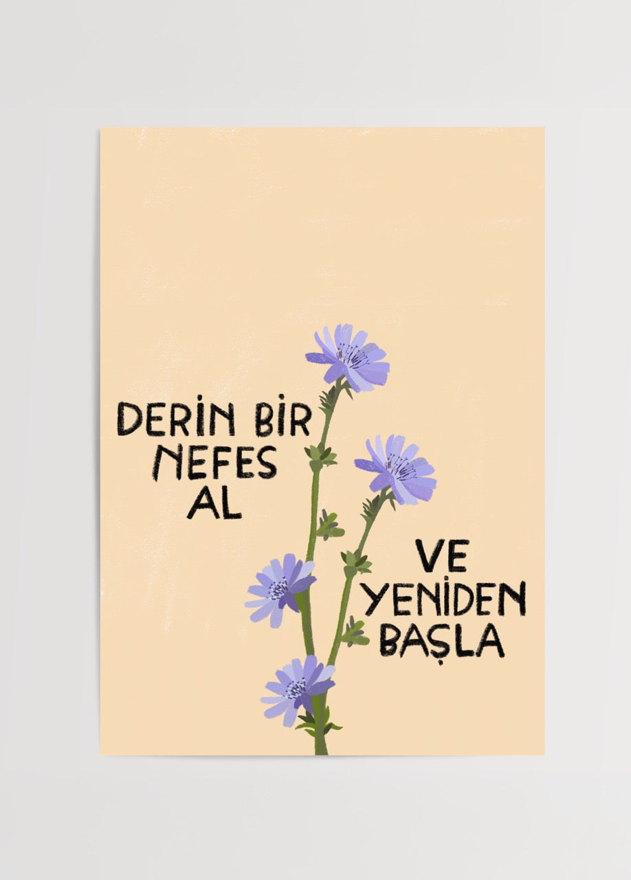 Floral illustration with inspirational text on beige background.