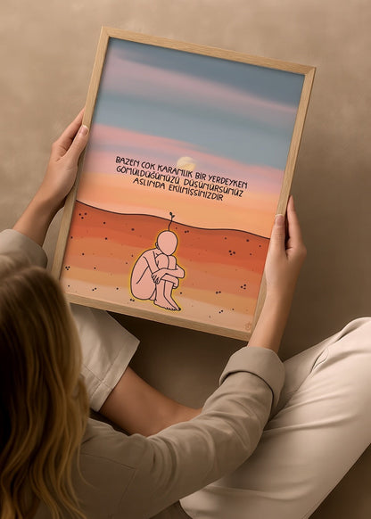 ‘You Must Have Been Sown’ Poster Print depicting a figure in contemplation against a gradient background.