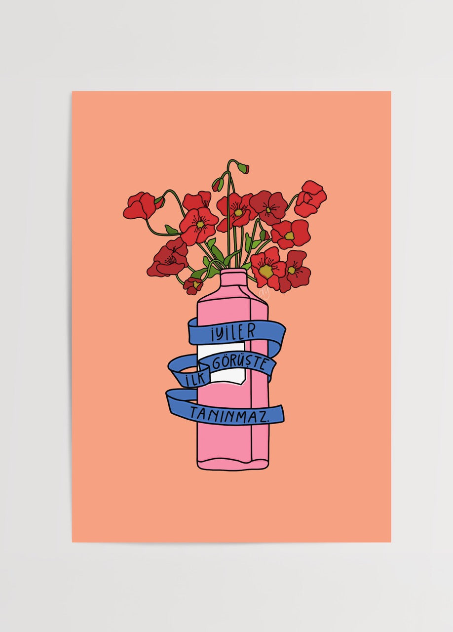 A vibrant poster print featuring flowers and a thought-provoking message.