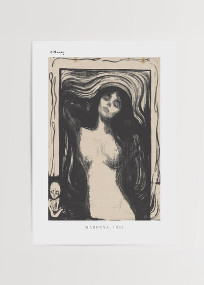 Ethereal black and white wall art featuring a figure with flowing hair and emotional expression.