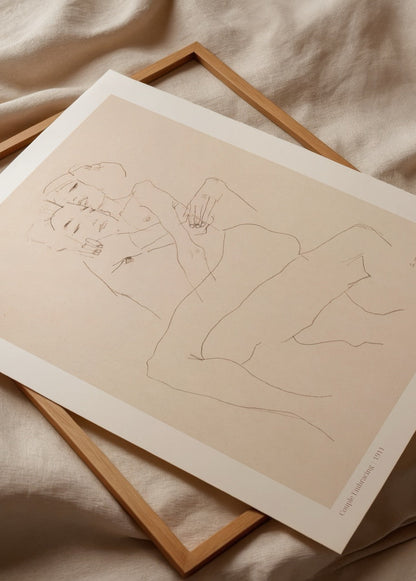 Artistic poster depicting two figures in an intimate embrace, ideal for stylish interiors.