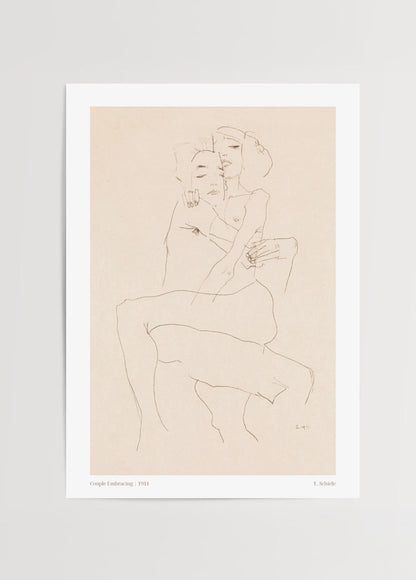 Artistic poster depicting two figures in an intimate embrace, ideal for stylish interiors.