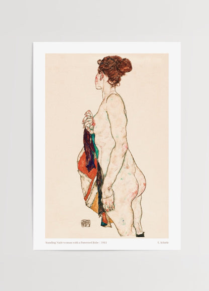 Elegant art poster featuring a graceful figure with a vibrant drape.