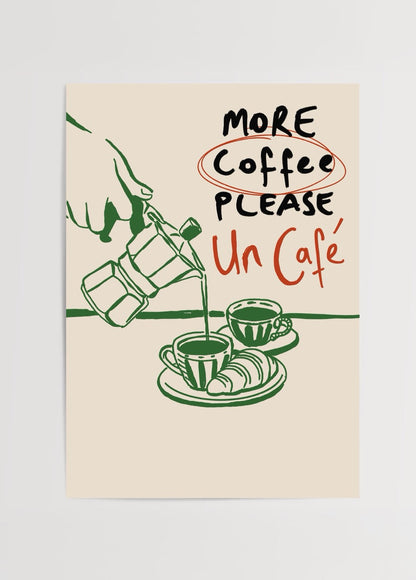 Coffee Club Poster Print featuring a hand pouring coffee into cups.