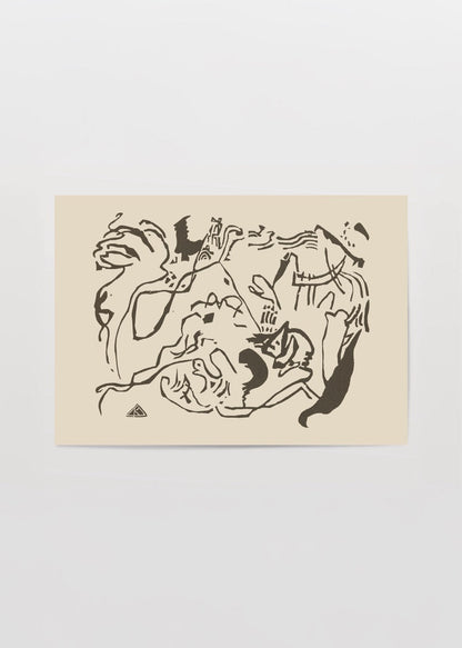 Abstract poster featuring fluid lines and organic shapes on beige background.