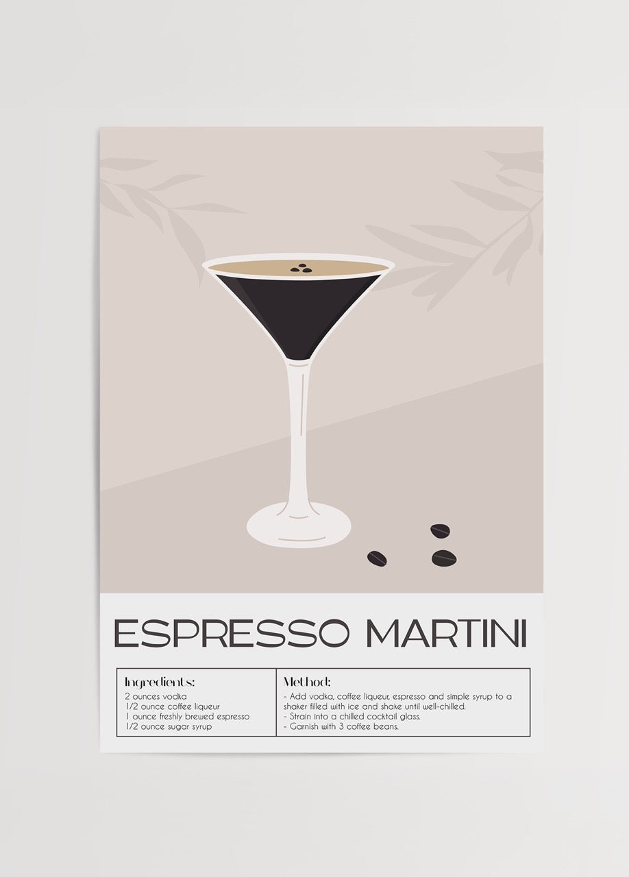 Stylish Espresso Martini art print showcasing a cocktail glass.