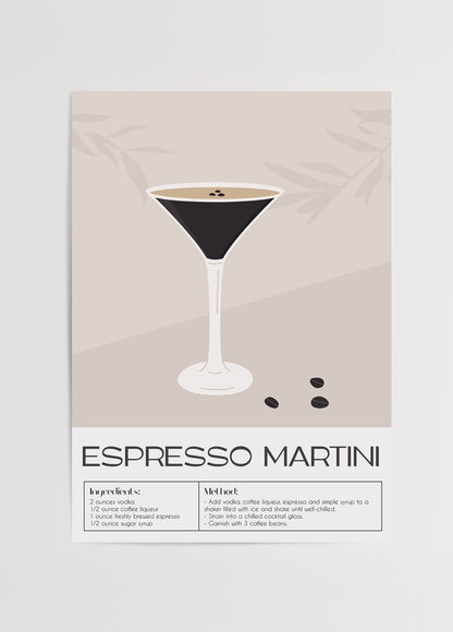 Stylish Espresso Martini art print showcasing a cocktail glass.