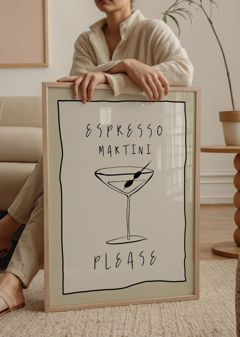 Illustration of an espresso martini in a minimalist style.