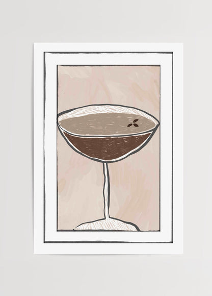 Illustrative Espresso Martini poster print on a beige background.