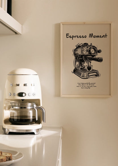 Espresso Moment Poster Print featuring a vintage espresso machine illustration.