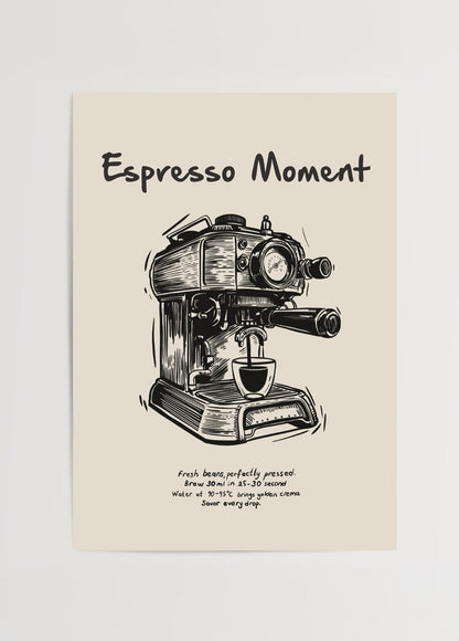 Espresso Moment Poster Print featuring a vintage espresso machine illustration.