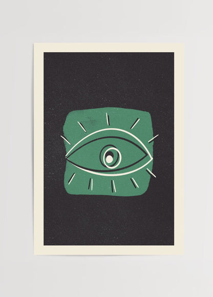 A modern eye illustration on a black background, showcasing bold design.