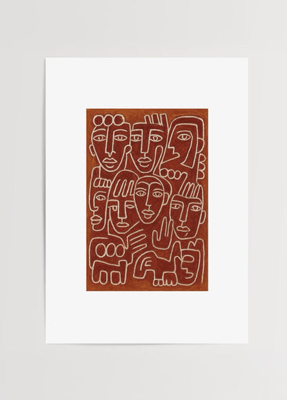 Disaster Poster Print featuring abstract faces and vibrant lines.