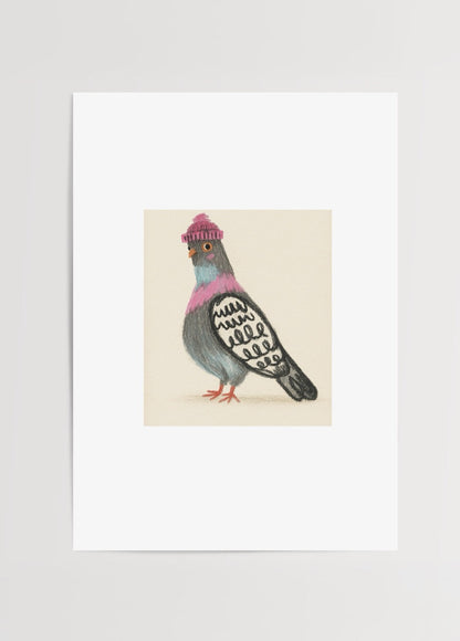 Whimsical bird illustration on a beige background for wall art.