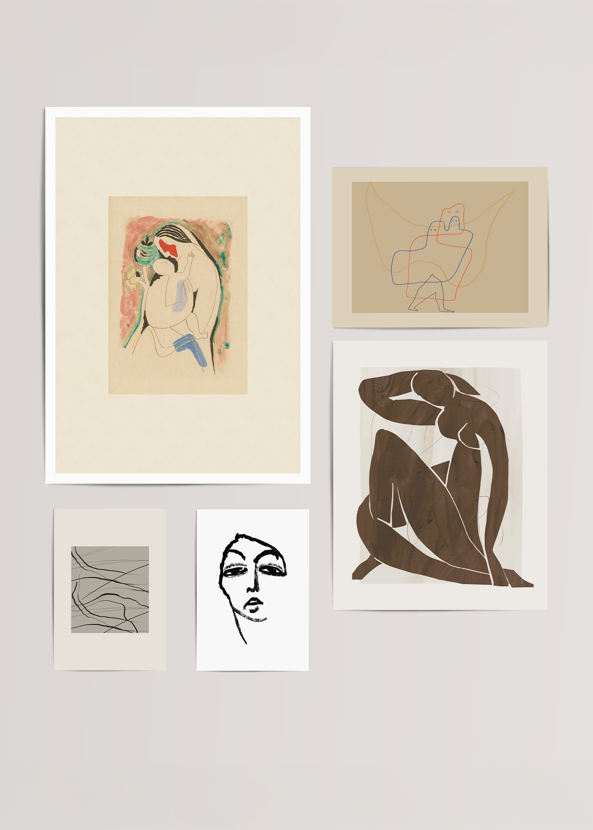 Harmonious Figures gallery wall poster set with abstract figurative designs.