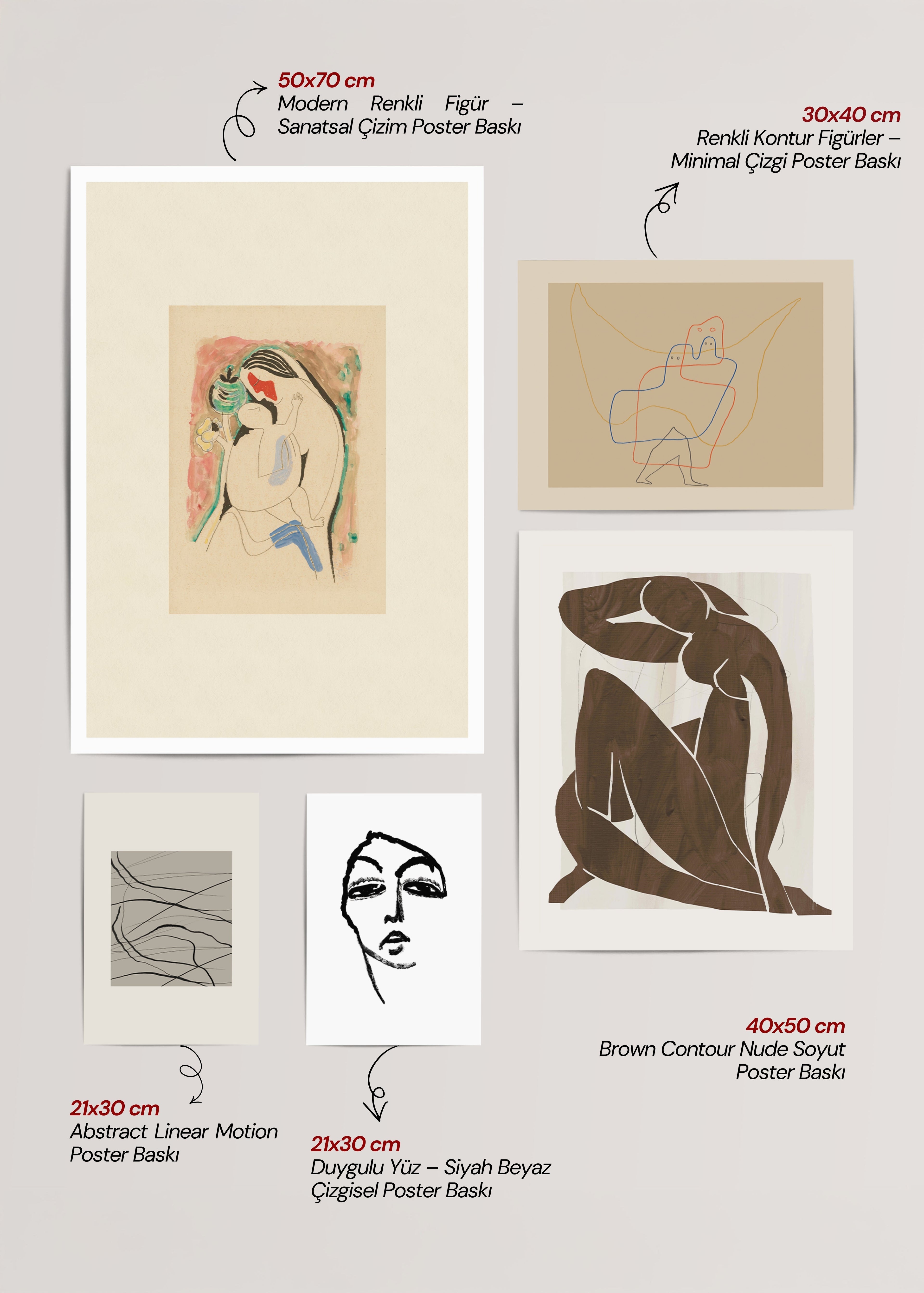 Harmonious Figures gallery wall poster set with abstract figurative designs.
