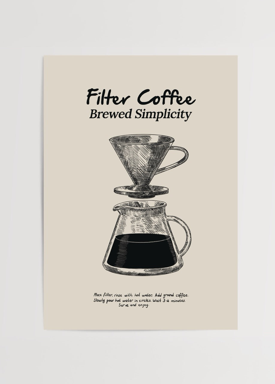 Minimalist illustration of a coffee brewer with a glass pot and brewed coffee.
