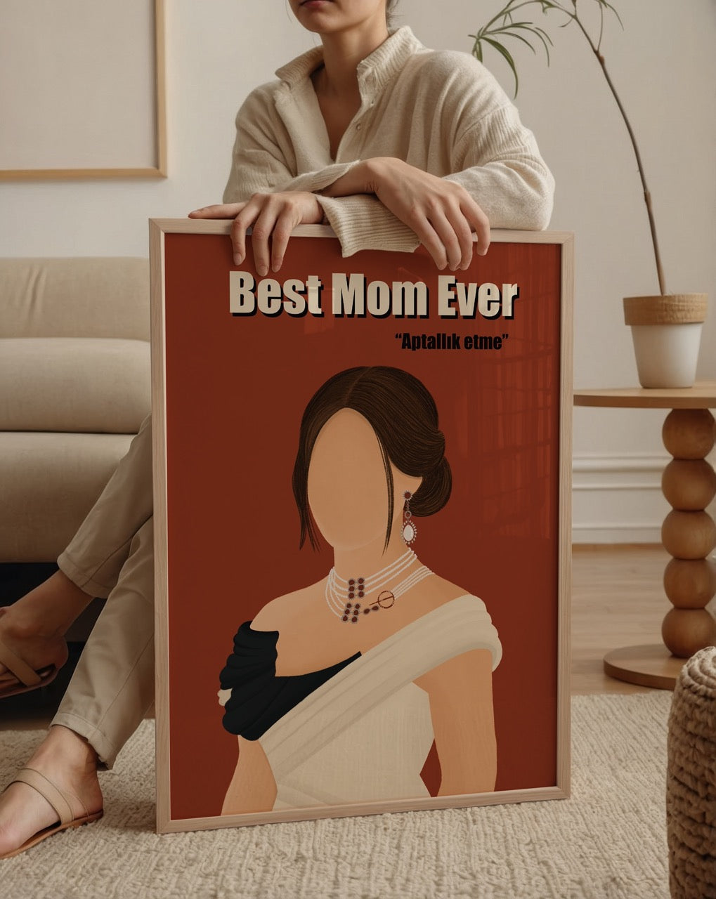 Stylish illustrative poster print featuring a woman in elegant attire.