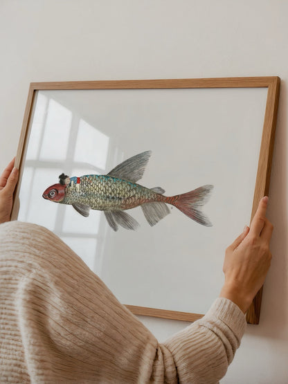 A whimsical illustration of a fish, perfect for wall art decor.