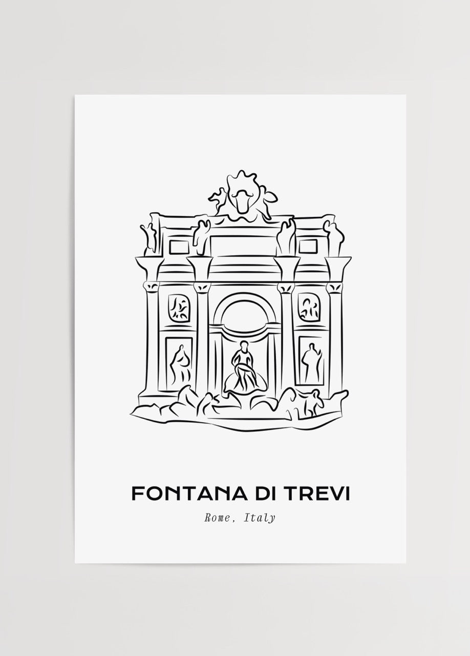 Line art print of the Trevi Fountain, capturing its elegant architecture.