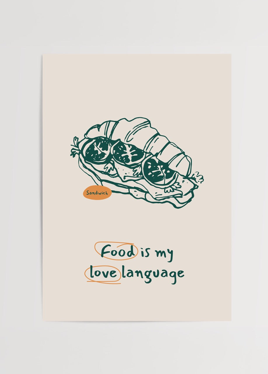 Illustrative poster of a sandwich with text &
