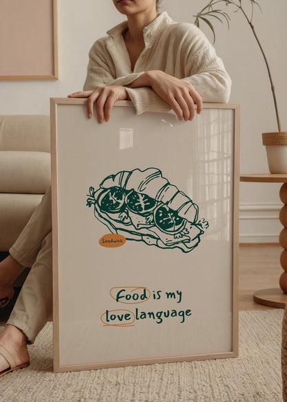 Illustrative poster of a sandwich with text &