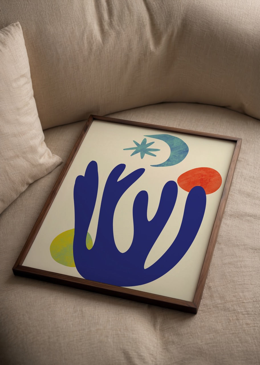 Matisse’s ‘Formes’ Poster Print featuring abstract shapes in blue, red, and green.