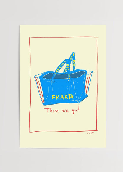 Vibrant Shipping Bag Poster Print featuring a blue bag on beige background.