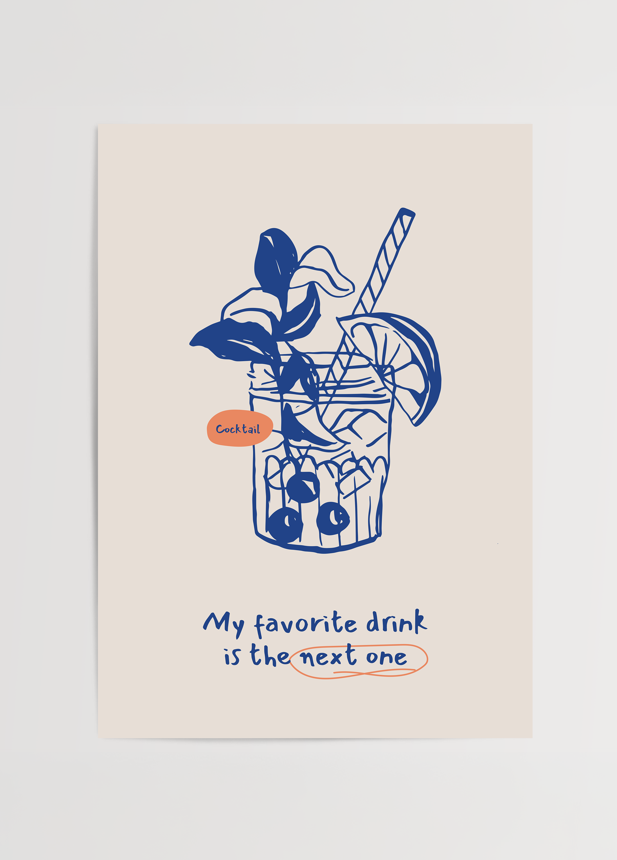 Humorous cocktail print with vibrant illustration and playful text.