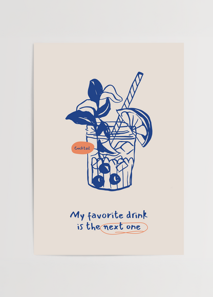 Humorous cocktail print with vibrant illustration and playful text.
