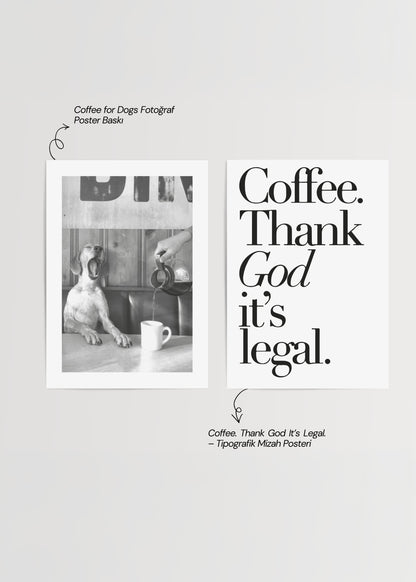 Whimsical coffee and dog-themed poster set for stylish interiors.