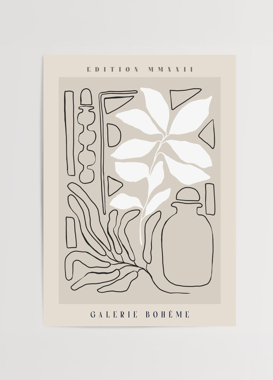 Bohemian line art print featuring organic shapes and neutral tones.
