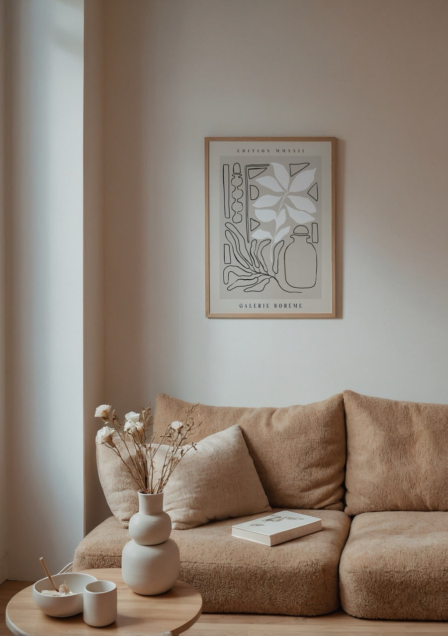 Bohemian line art print featuring organic shapes and neutral tones.