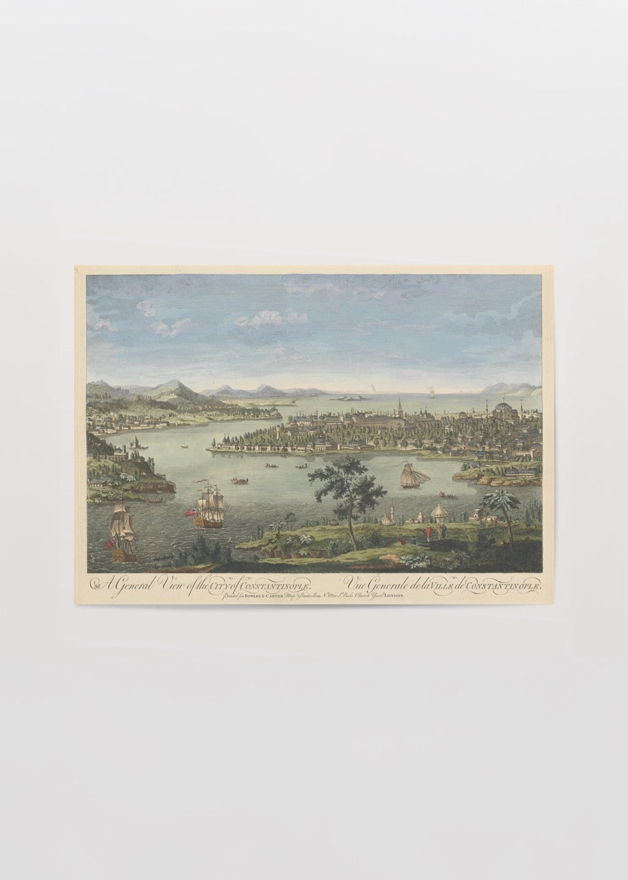 A detailed view of the city of Constantinople showcasing its skyline and waterways.