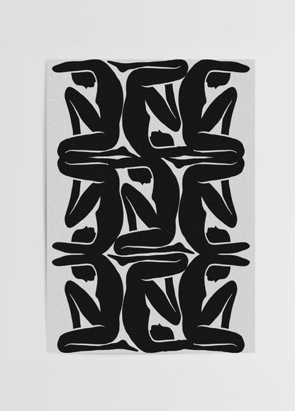 Geometric wall art featuring abstract black silhouettes in a modern design.