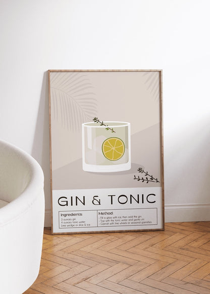 Cocktail illustration set featuring Gin &amp; Tonic, Negroni, and Margarita in stylish designs.
