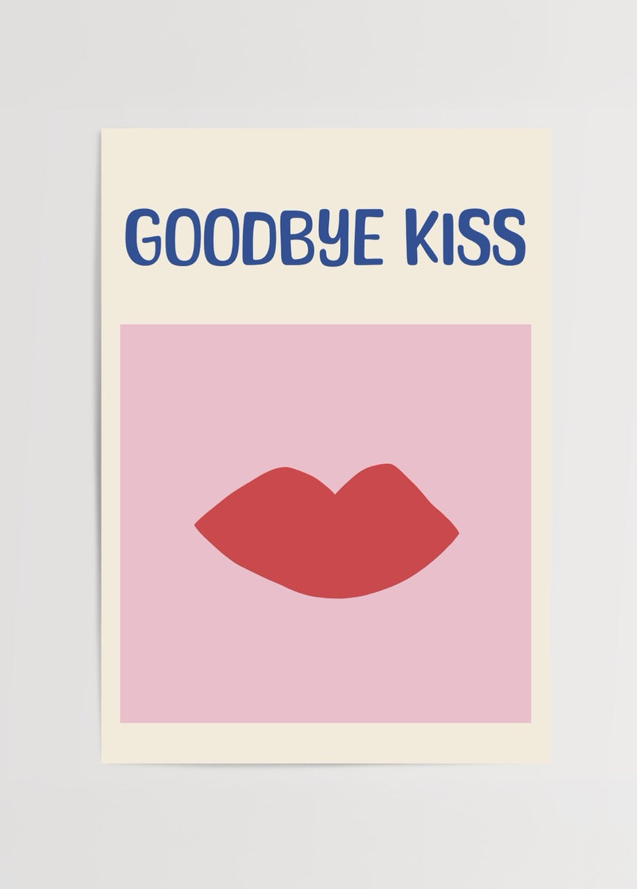 Goodbye Kiss Poster Print featuring bold lips in vibrant colours.