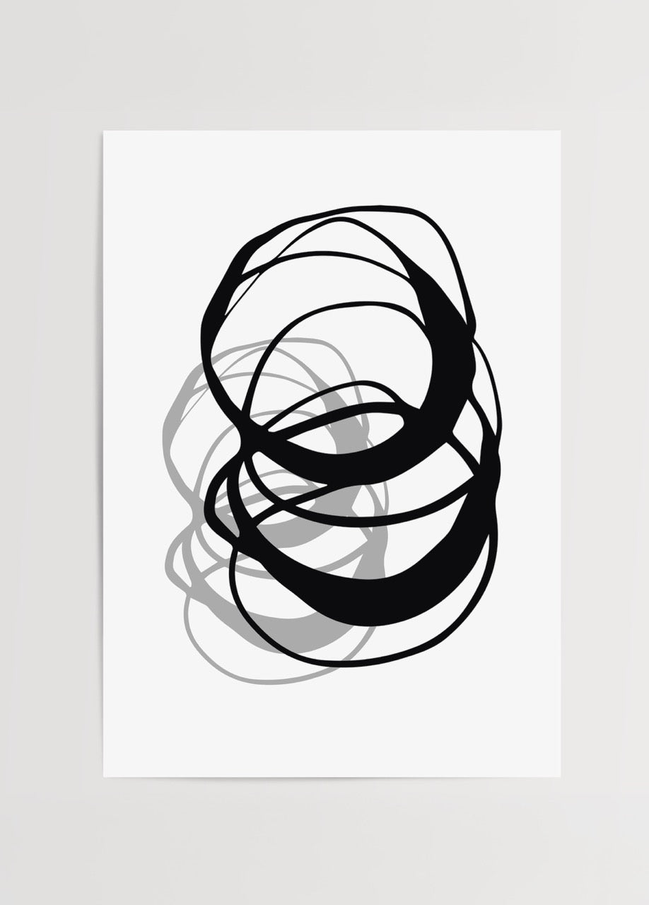 Dynamic Flow Abstract Art Print showcasing fluid black lines on a white background.