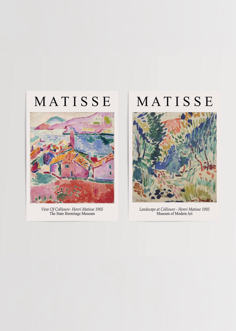 Vibrant coastal landscape poster set featuring expressive artwork.