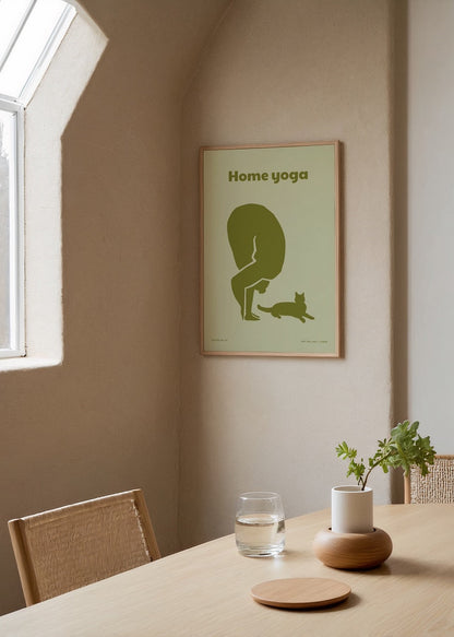 A minimalist poster featuring a yoga figure and a cat, perfect for home decor.