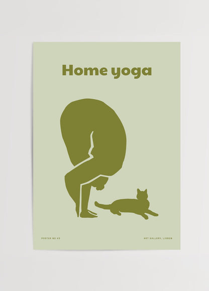 A minimalist poster featuring a yoga figure and a cat, perfect for home decor.